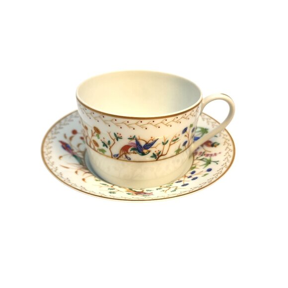 Tiffany & Co. Audubon Pattern Limoges France Flat Tea Cup & Saucer Gold Rim Hand - Picture 13 of 16